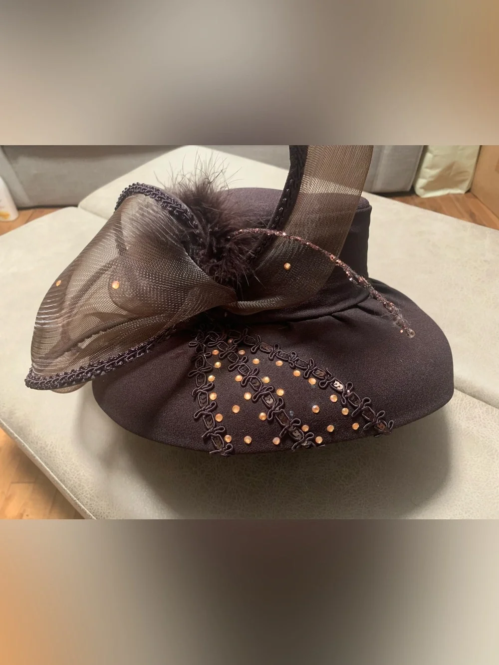 Vintage Gilbert & Ivy Womens Brown Wool Millinery Embellished Formal/Derby Hat